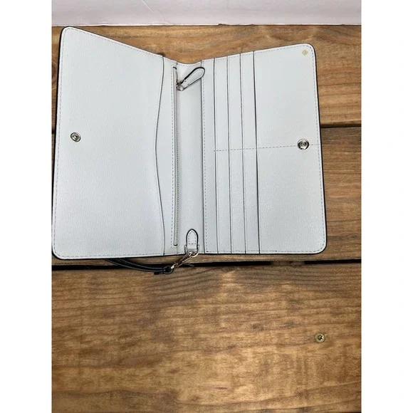 Kate Spade Darcy Large Slim Bifold Wallet Clutch Wristlet Black Light Blue - Picture 4 of 7